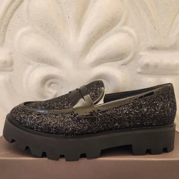 Franco Sarto Black Glitter Loafers - Picture 2 of 13